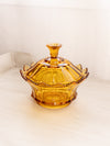 Vintage Fenton Medium Amber Glass Scalloped Lidded Dish with Finial