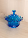 Vintage Fenton Medium Blue Glass Scalloped Lidded Dish with Finial