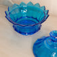 Vintage Fenton Medium Blue Glass Scalloped Lidded Dish with Finial