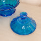 Vintage Fenton Medium Blue Glass Scalloped Lidded Dish with Finial