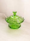 Vintage Fenton Medium Green Glass Colonial Candy Box Lidded Dish