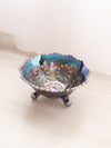 Vintage Fenton Medium Iridescent Carnival Leaf Chain 3-Toed Glass Bowl
