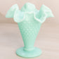 Vintage Fenton Mint Green Milk Glass Hobnail Mini Cone Shaped Vase