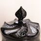 Vintage Fenton Paisley Black Glass Lidded Dish