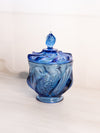 Vintage Fenton Paisley Dark Blue Glass Lidded Dish