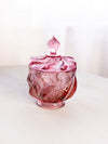 Vintage Fenton Paisley Dark Pink Glass Lidded Dish