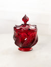 Vintage Fenton Paisley Red Amberina Glass Lidded Dish