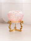 Vintage Fenton Pink Glass Lily of The Valley Bowl with Brass Stand