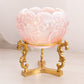 Vintage Fenton Pink Glass Lily of The Valley Bowl with Brass Stand