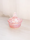 Vintage Fenton Pink Iridescent Glass Flower Butterfly Lidded Dish