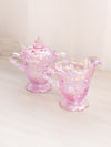Vintage Fenton Pink Iridescent Glass Rose Creamer & Sugar Set