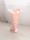 Vintage Fenton Pink Iridescent Glass Rose Floral Footed Vase