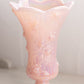 Vintage Fenton Pink Iridescent Glass Rose Floral Footed Vase