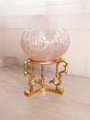 Vintage Fenton Pink Iridescent Opalescent Glass Lotus Bowl w/ Brass Stand
