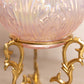 Vintage Fenton Pink Iridescent Opalescent Glass Lotus Bowl w/ Brass Stand