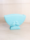 Vintage Fenton Rectangular Top Blue Matte Glass Vase with Bird Designs