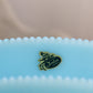 Vintage Fenton Rectangular Top Blue Matte Glass Vase with Bird Designs