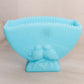 Vintage Fenton Rectangular Top Blue Matte Glass Vase with Bird Designs