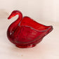 Vintage Fenton Small Amberina Red Glass Swan Dish (Glows)
