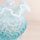 Vintage Fenton Small Blue Circular Hobnail Opalescent Glass Vase with Ruffle Edge