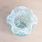 Vintage Fenton Small Blue Circular Hobnail Opalescent Glass Vase with Ruffle Edge