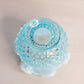 Vintage Fenton Small Blue Circular Hobnail Opalescent Glass Vase with Ruffle Edge