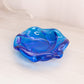 Vintage Fenton Small Blue Glass Swirl Dish with Textured Bottom