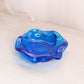 Vintage Fenton Small Blue Glass Swirl Dish with Textured Bottom