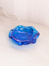 Vintage Fenton Small Blue Glass Swirl Dish with Textured Bottom