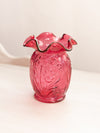 Vintage Fenton Small Cranberry Dark Pink Glass Daffodil Vase