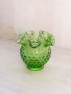 Vintage Fenton Small Green Glass Hobnail Vase with Ruffle Edge