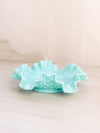 Vintage Fenton Small Turquoise Milk Glass Hobnail Dish with Ruffle Edge