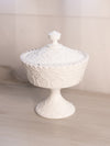 Vintage Fenton Spanish Lace White Milk Glass Silver Crest Lidded Dish