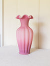 Vintage Fenton Tall Rose Satin Pink Glass Ruffled Vase