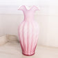 Vintage Fenton Tall White Pink Swirl Cased Glass Vase with Ruffle Edge