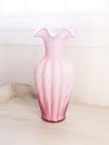 Vintage Fenton Tall White Pink Swirl Cased Glass Vase with Ruffle Edge