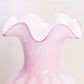 Vintage Fenton Tall White Pink Swirl Cased Glass Vase with Ruffle Edge