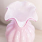 Vintage Fenton Tall White Pink Swirl Cased Glass Vase with Ruffle Edge