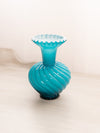 Medium Teal Blue Cased Glass Swirl Vase with Ruffle Edge