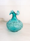 Vintage Fenton Teal Glass Swan Vase with Ruffle Edge