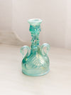 Vintage Fenton Teal Green Opalescent Iridescent Glass Swan Candlestick