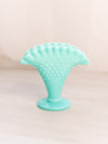Vintage Fenton Turquoise Milk Glass Hobnail Mini Fan Vase