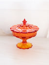 Vintage Fenton Valencia Amberina Glass Footed Lidded Dish (Glows)