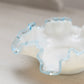 Vintage Fenton White and Blue Crest Glass Dish with Ruffle Edge