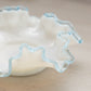 Vintage Fenton White and Blue Crest Glass Dish with Ruffle Edge