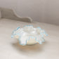 Vintage Fenton White and Blue Crest Glass Dish with Ruffle Edge
