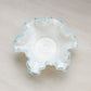 Vintage Fenton White and Blue Crest Glass Dish with Ruffle Edge