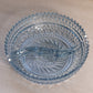 Vintage Fostoria Aristocrat Blue Glass Divided Dish with Sawtooth Edge