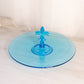 Vintage Fostoria Circular Blue Glass Fleur-de-lis Handle Tidbit Tray