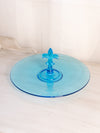 Vintage Fostoria Circular Blue Glass Fleur-de-lis Handle Tidbit Tray